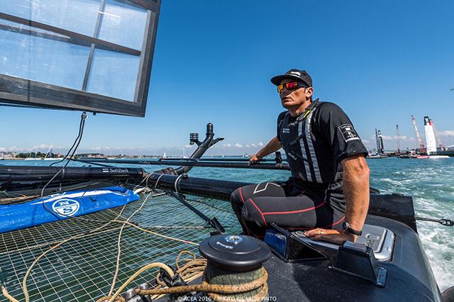 A skipper for the America's Cup on his boat
