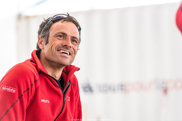 French skipper Franck Cammas in a red Musto fleece