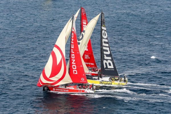 Two Volvo Ocean Race competitors bye for an early lead