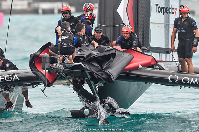 A damaged America's cup racing cat