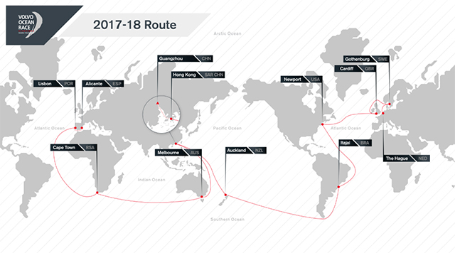 A map showing the route of the Volvo Ocean Race 2017-18