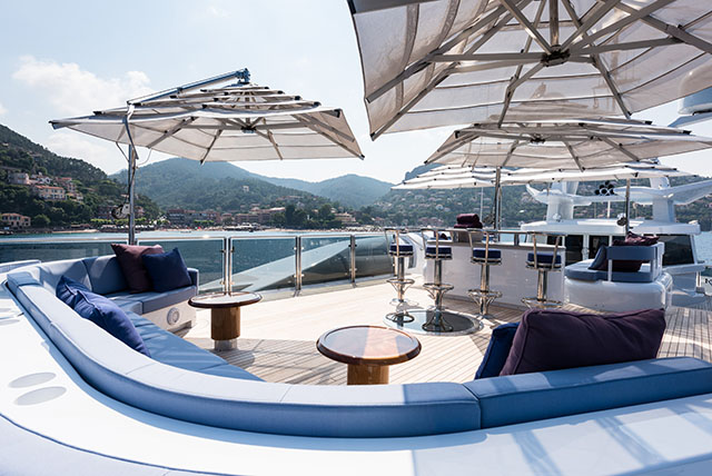 The upper deck of the superyacht Lady A