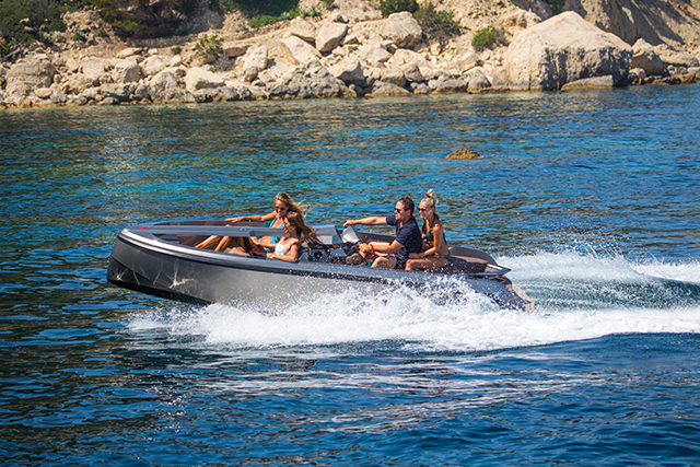 Bikini clad girls and a man on the new Vanqraft VQ16 in Ibiza