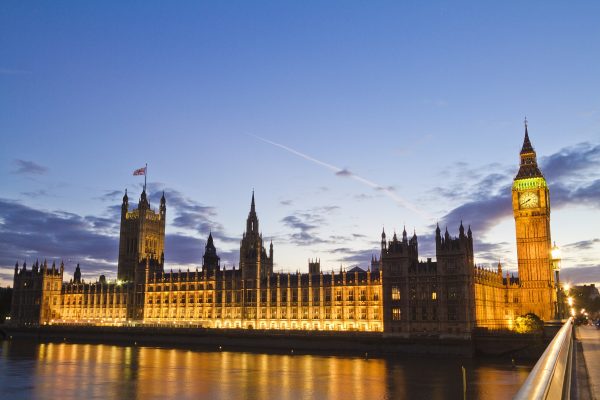 UK parliament at night 
