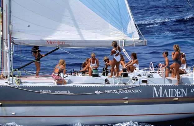 Tracy Edwards and her all female crew on Maiden during the Whitbread