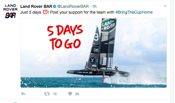 A tweet from America;s Cup team Land Rover BAR