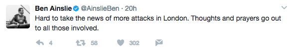 Ben Ainslie tweet about the London terror attack at London Bridge and Borough Market