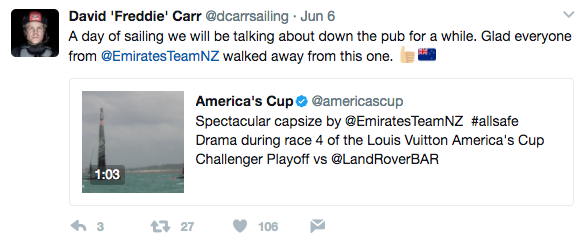 Land Rover BAR David Carr on Emirates Team New Zealand capsize