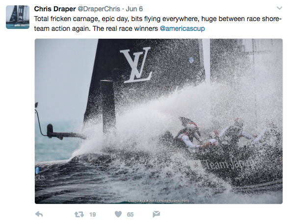 a tweet from Chris Draper about conditions at the America's Cup